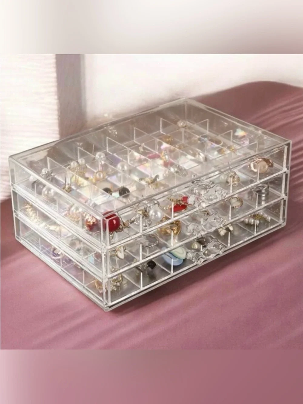 Clear Acrylic Jewelry Organizer - 3 Drawer Jewelry Storage Box NIP